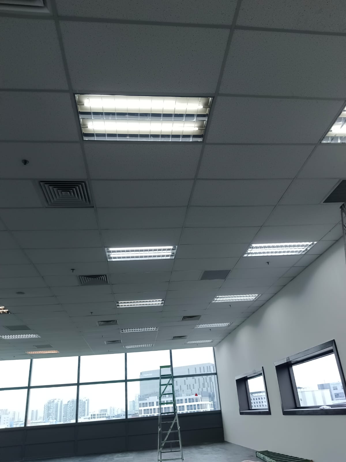 AR Engineering Ceiling Partition Singapore — completed suspended ceiling with diffusers and lighting